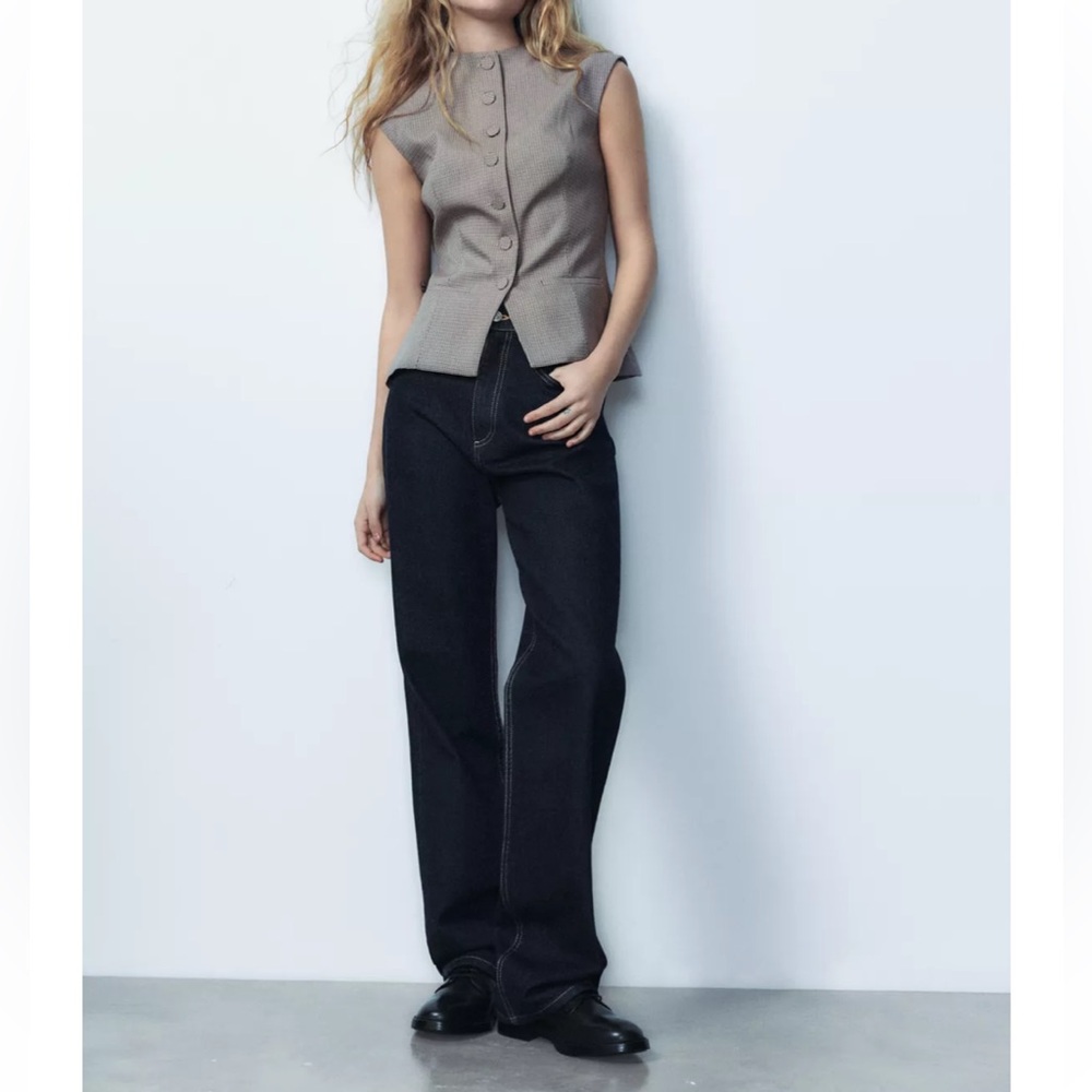 Zara buttoned plaid top xs
